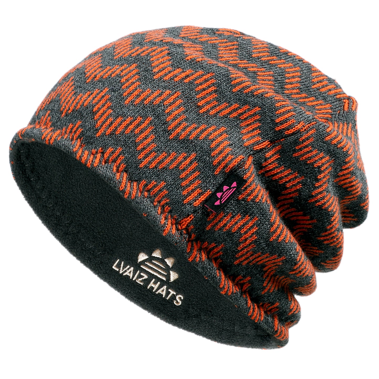 Reversible Striped Pattern Warm Fleece Lined Beanie Hats