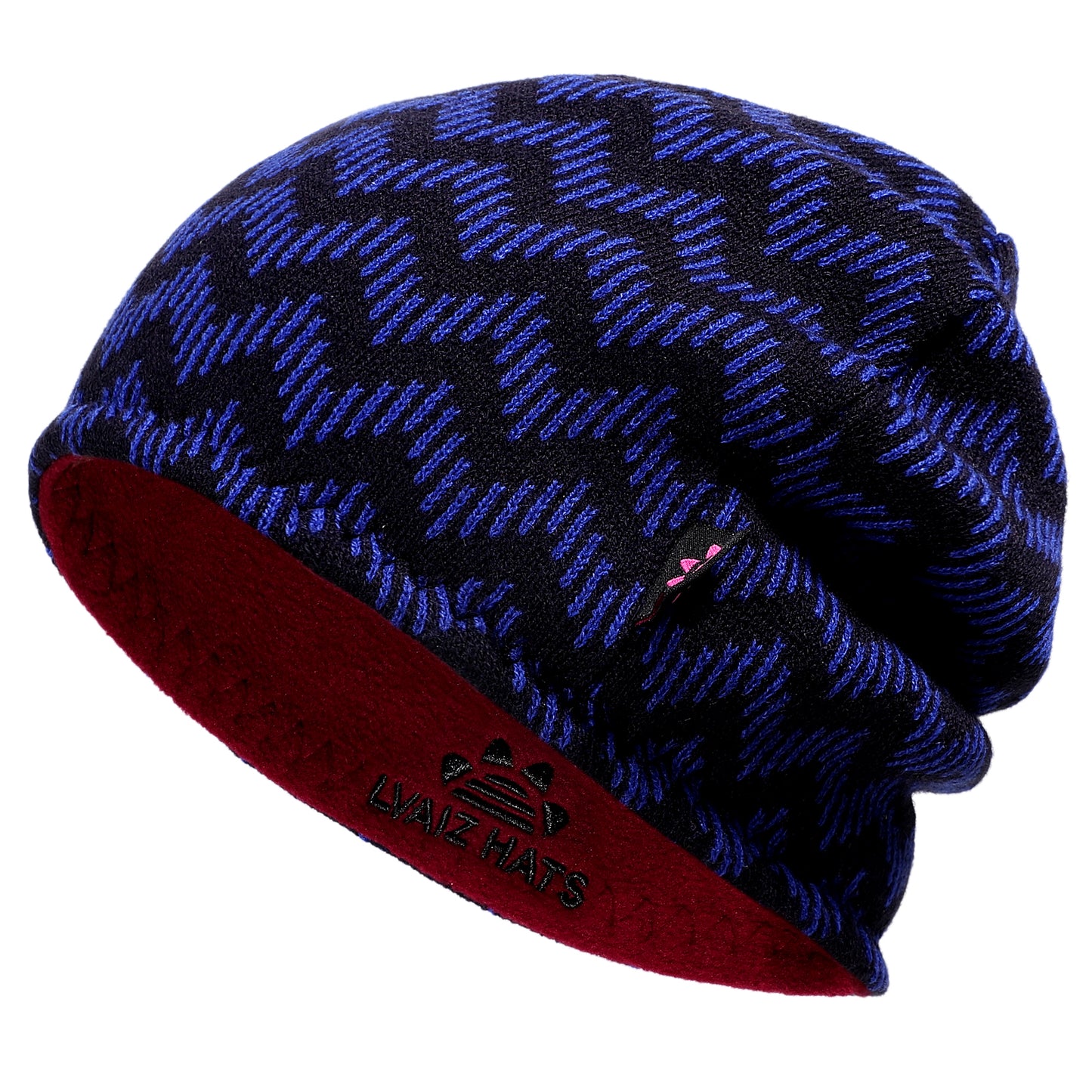 Reversible Striped Pattern Warm Fleece Lined Beanie Hats