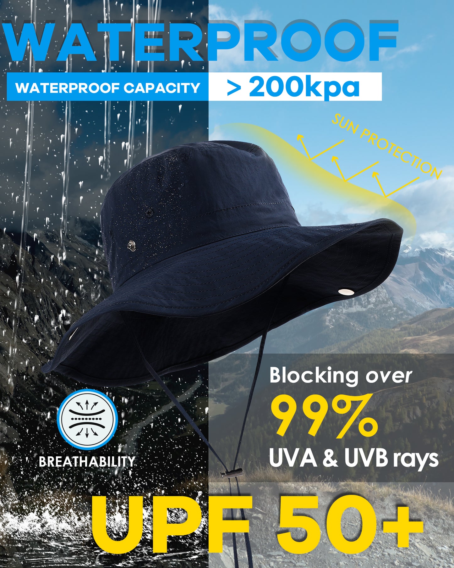 Waterproof Sun Bucket Hat Wide Brim