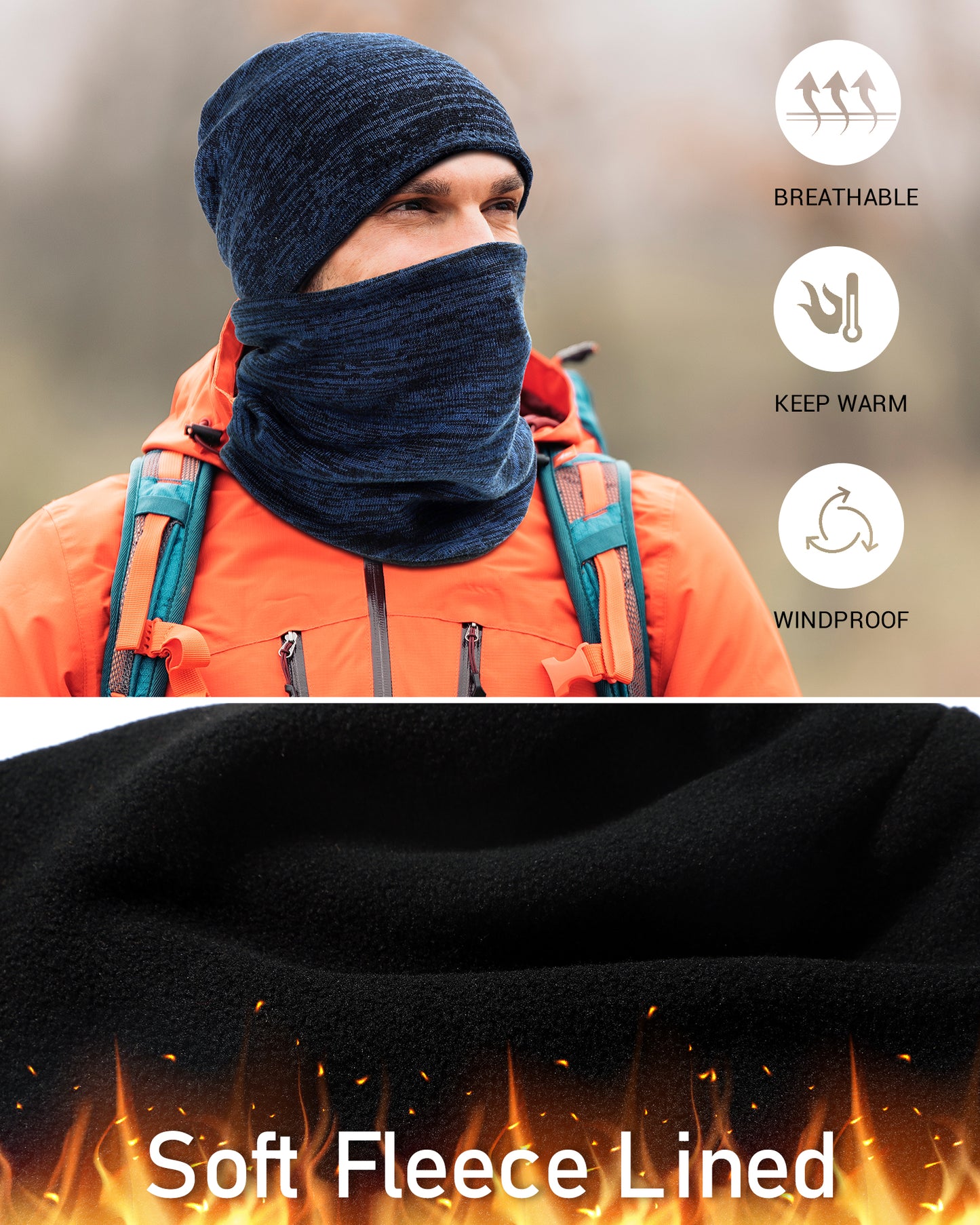 Winter Fleece Lined Beanie Hat Scarf for Men Women