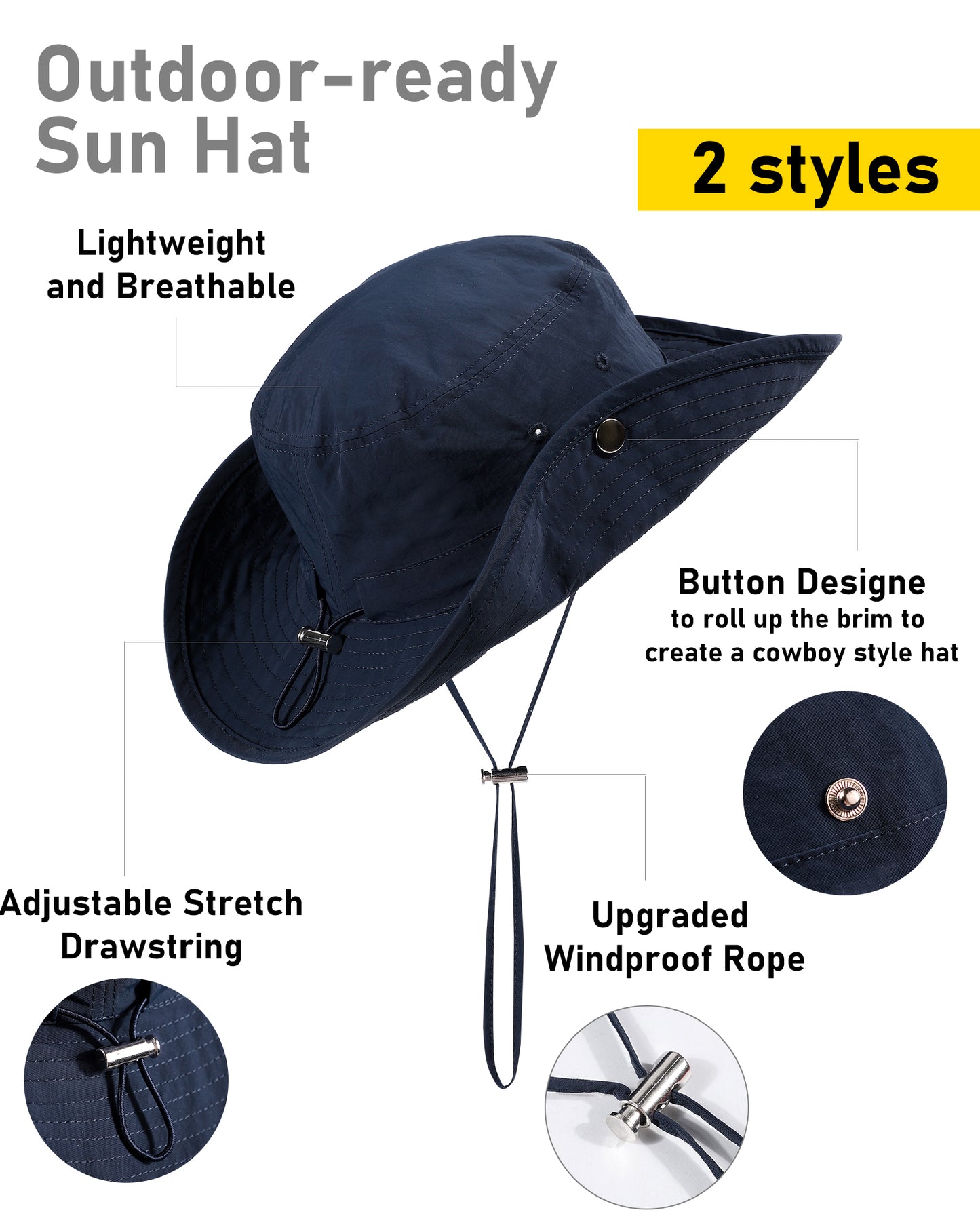 Waterproof Sun Bucket Hat Wide Brim