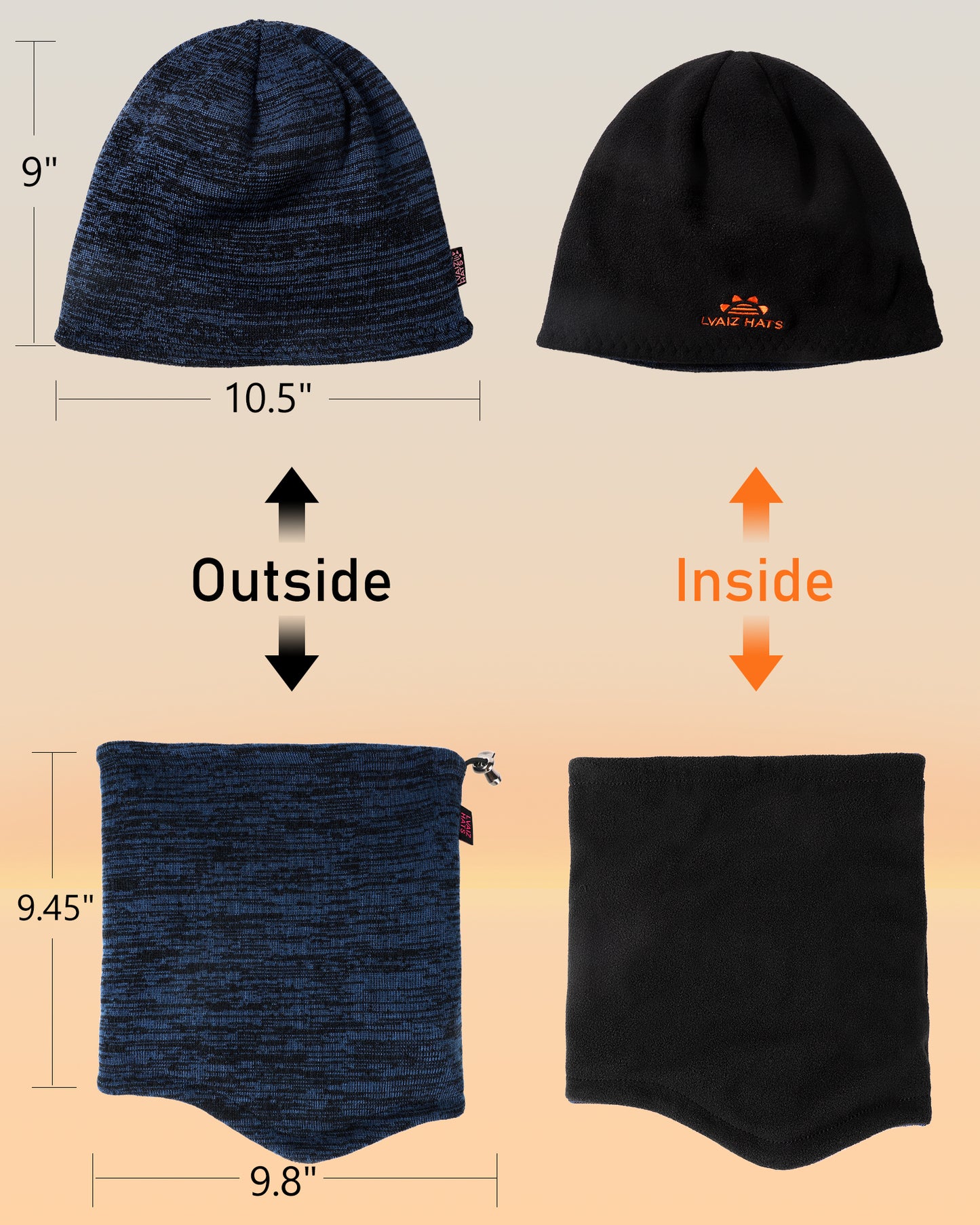 Winter Fleece Lined Beanie Hat Scarf for Men Women