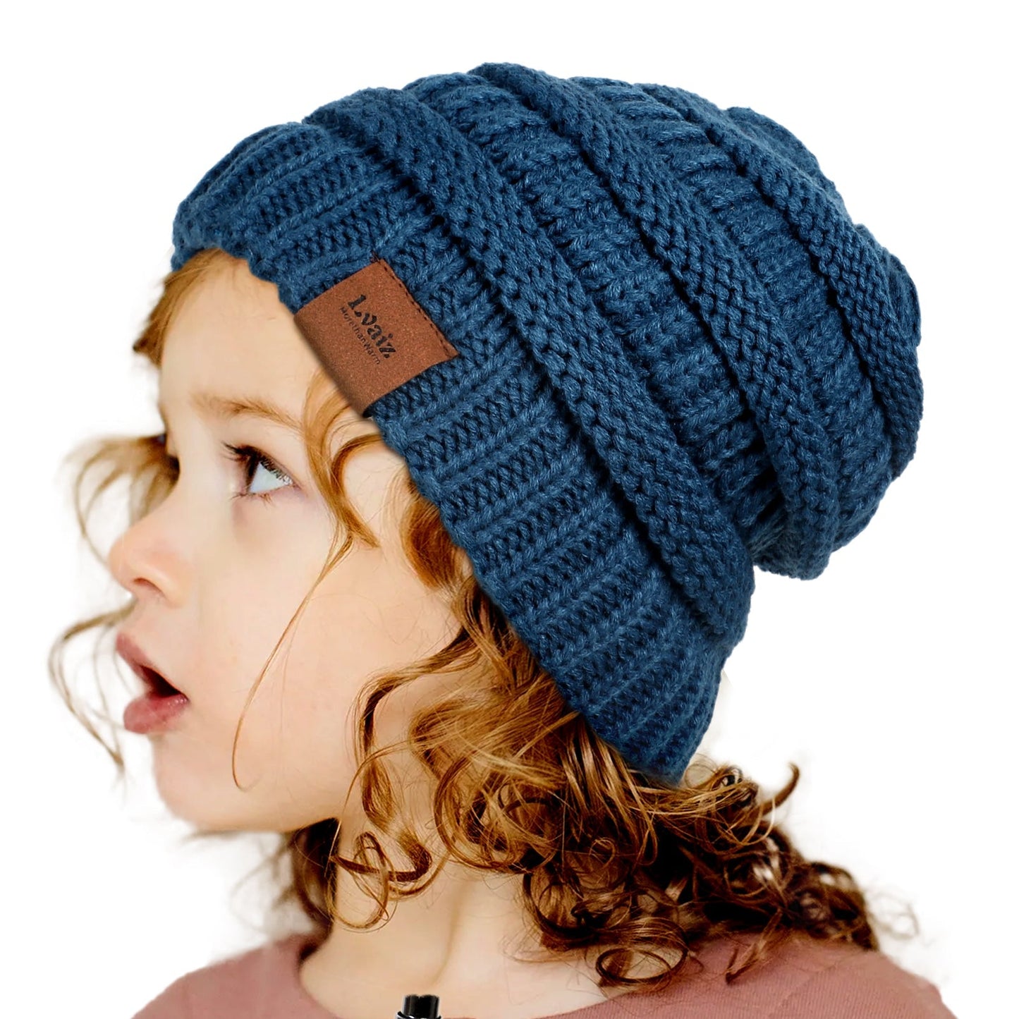 Kids Cable Knitted Beanie Silk Satin Lined Thick Chunky Cap