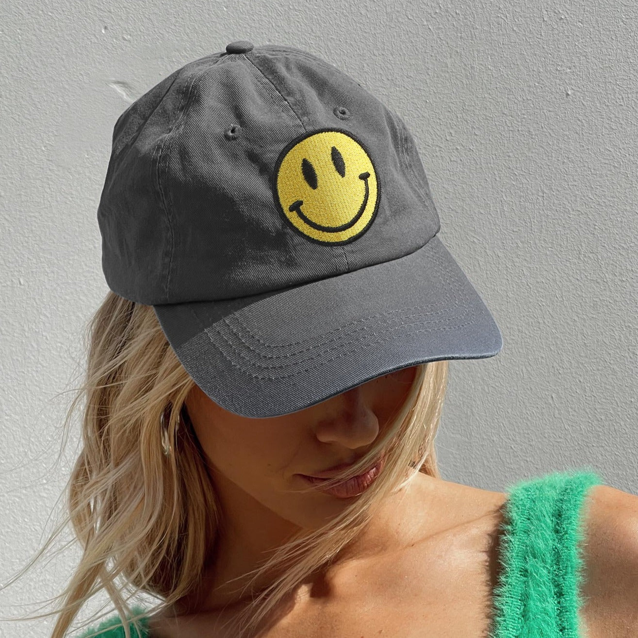 Smiley Face Washed Cotton Baseball Cap