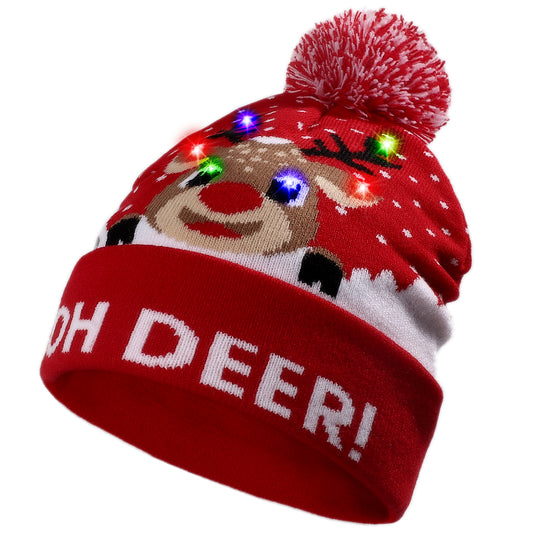 Lvaiz Light Up Christmas Knitted LED Pom Beanie Hat