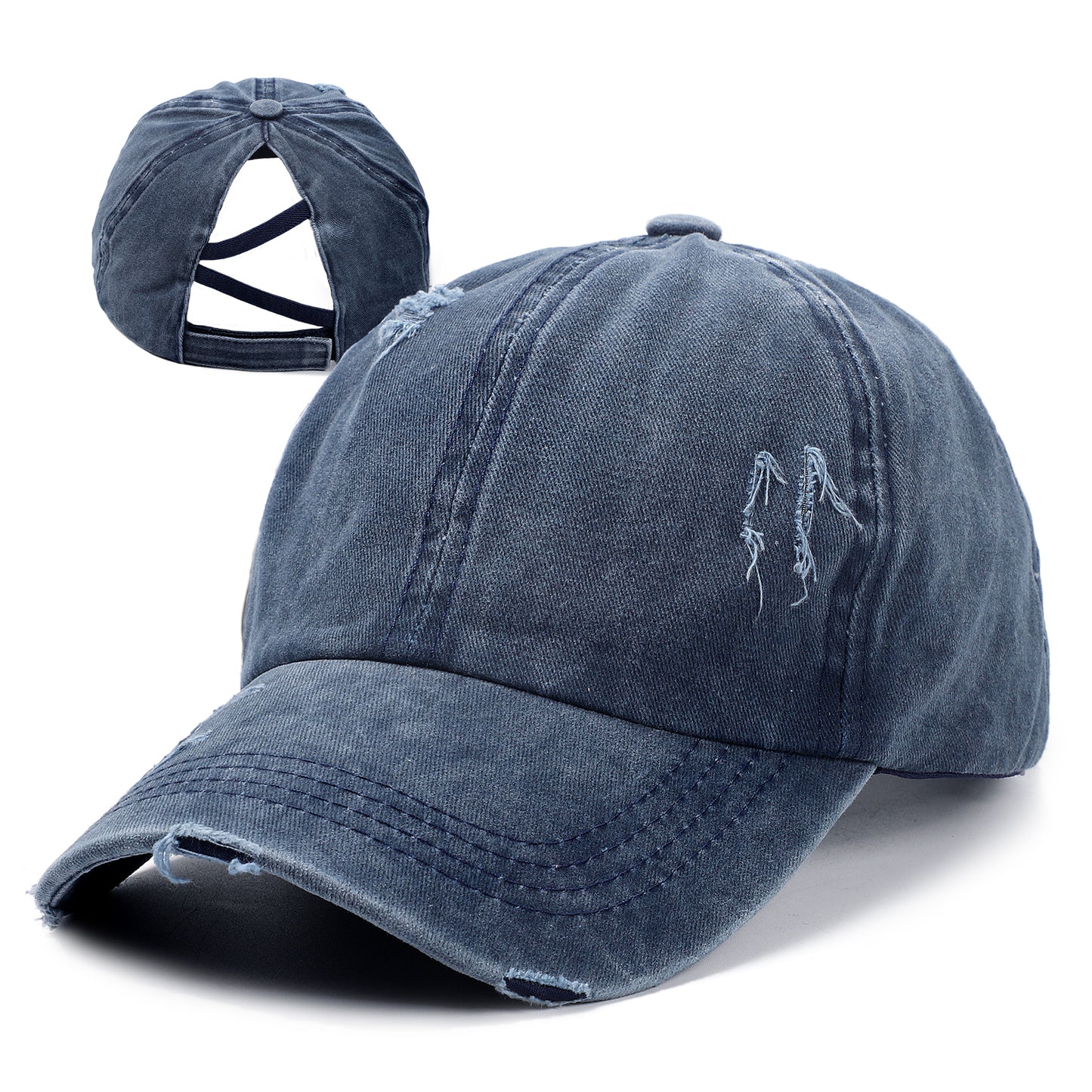 Women Distressed Washed High Messy Bun Baseball Cap