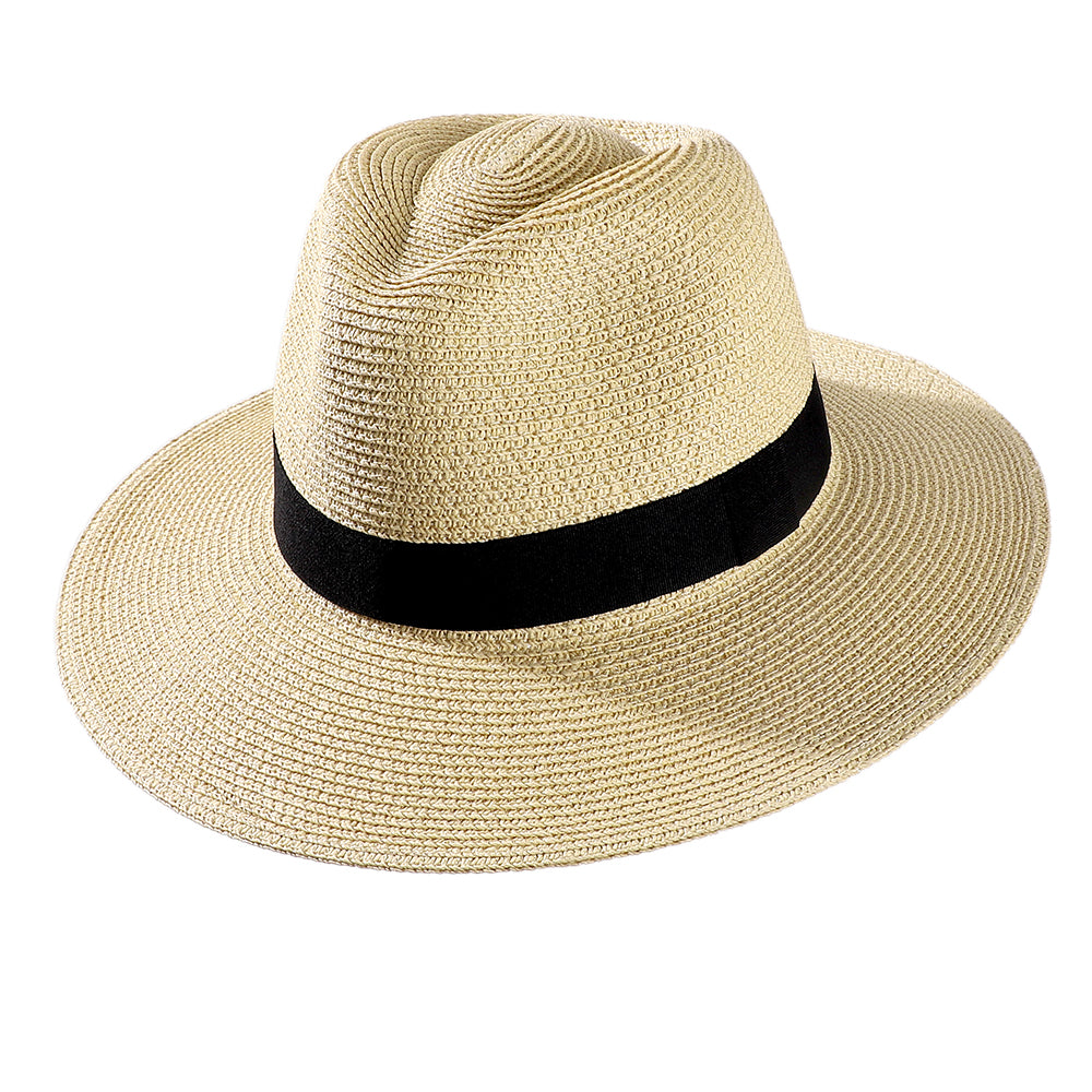 Womens Mens Summer Sun Straw Panama Fedora Floppy Beach Hat Flat UPF 50 ...