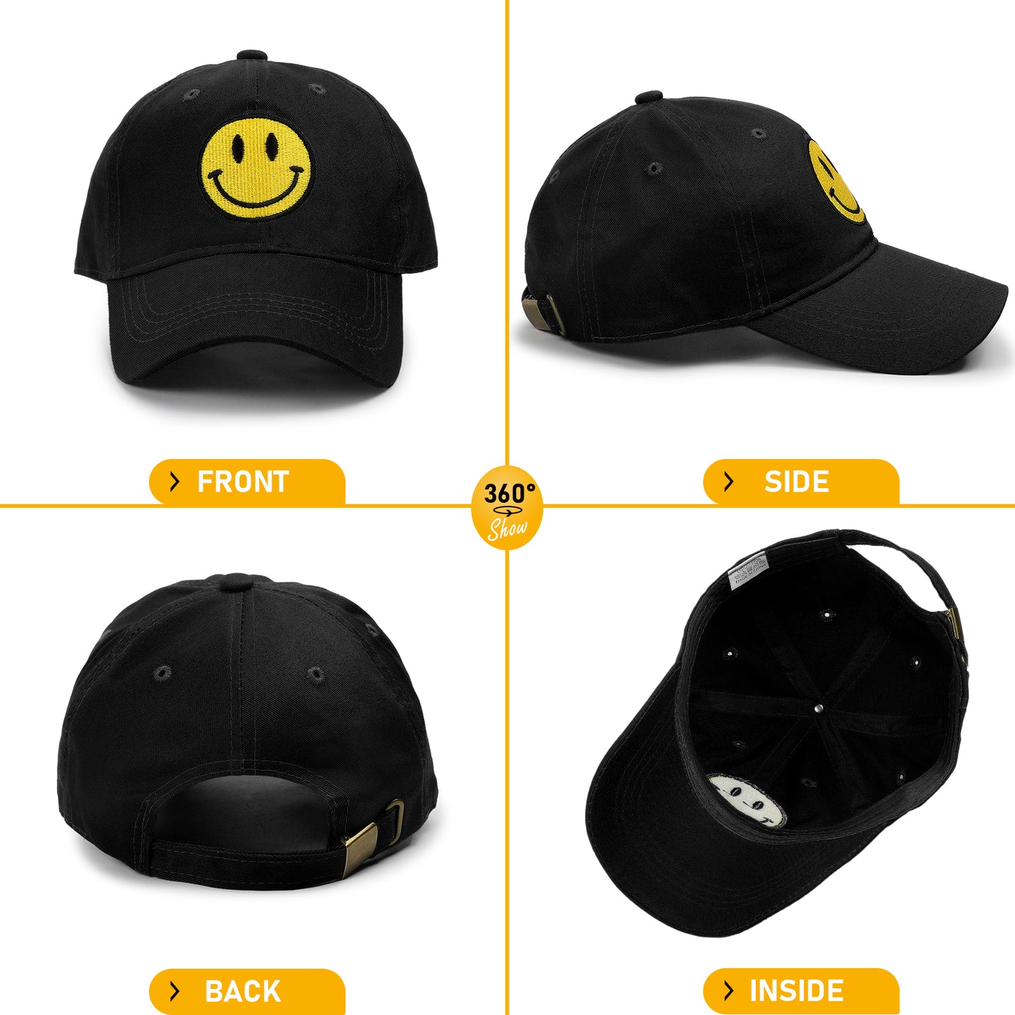 Smiley Face Washed Cotton Baseball Cap