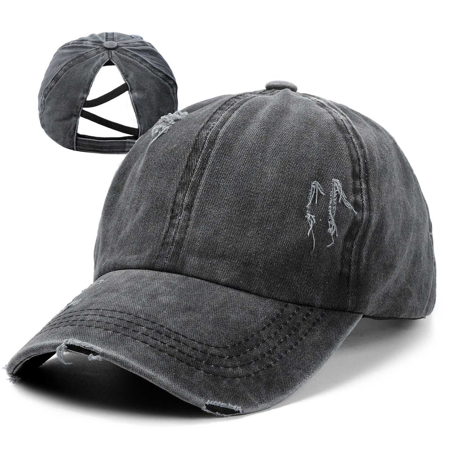 Women Distressed Washed High Messy Bun Baseball Cap