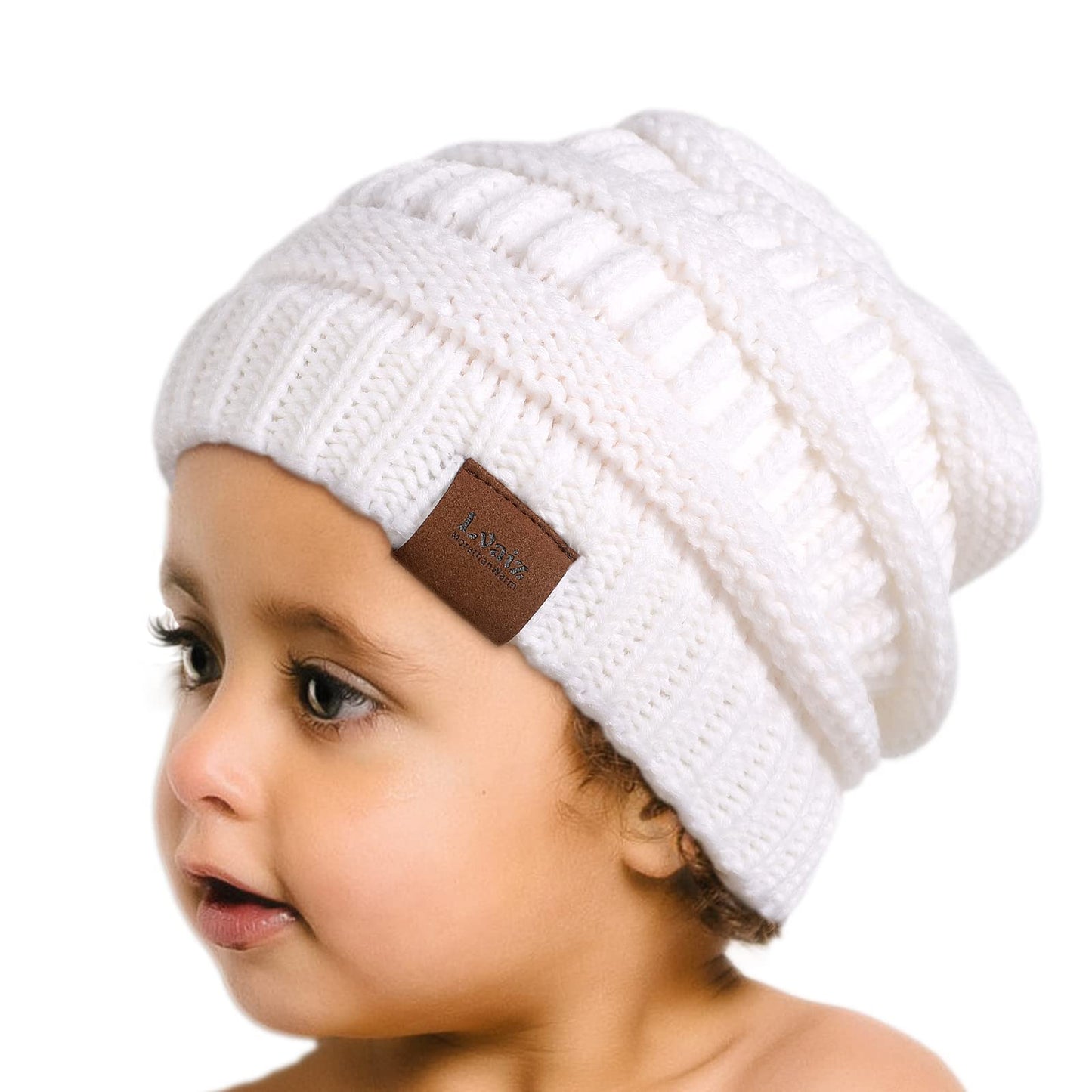 Kids Cable Knitted Beanie Silk Satin Lined Thick Chunky Cap