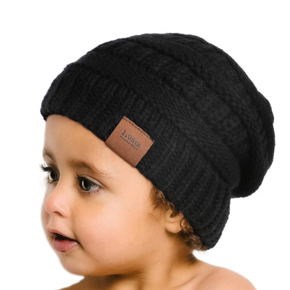 Kids Cable Knitted Beanie Silk Satin Lined Thick Chunky Cap