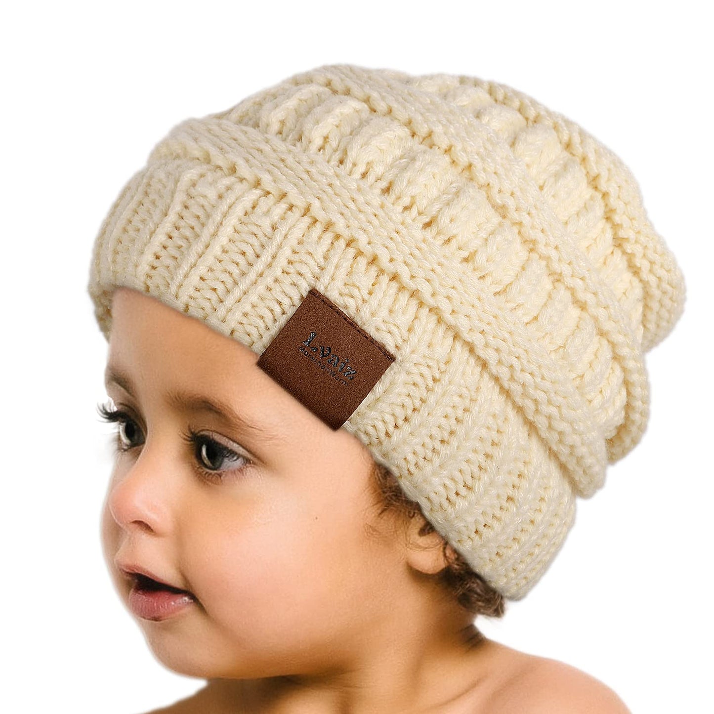 Kids Cable Knitted Beanie Silk Satin Lined Thick Chunky Cap