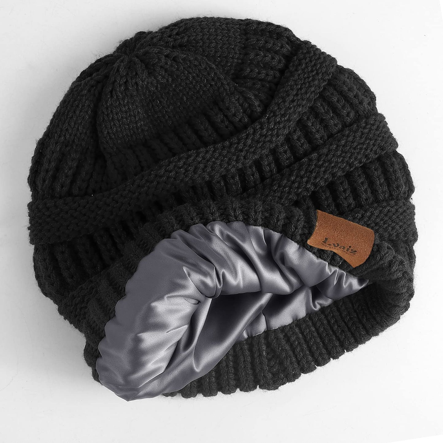 Kids Cable Knitted Beanie Silk Satin Lined Thick Chunky Cap