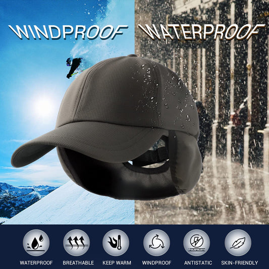 Winter Baseball Cap with Earflaps Fleece Lined Warm Waterproof Hat