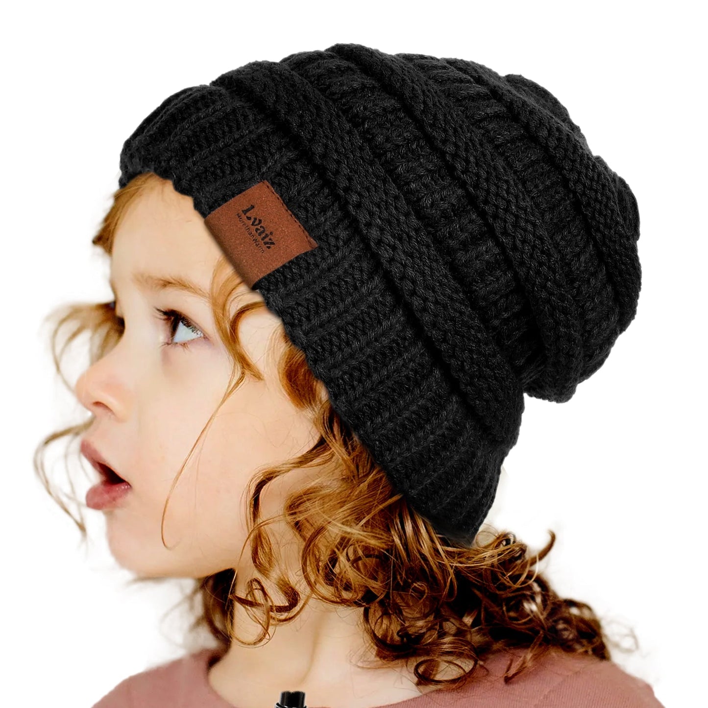 Kids Cable Knitted Beanie Silk Satin Lined Thick Chunky Cap