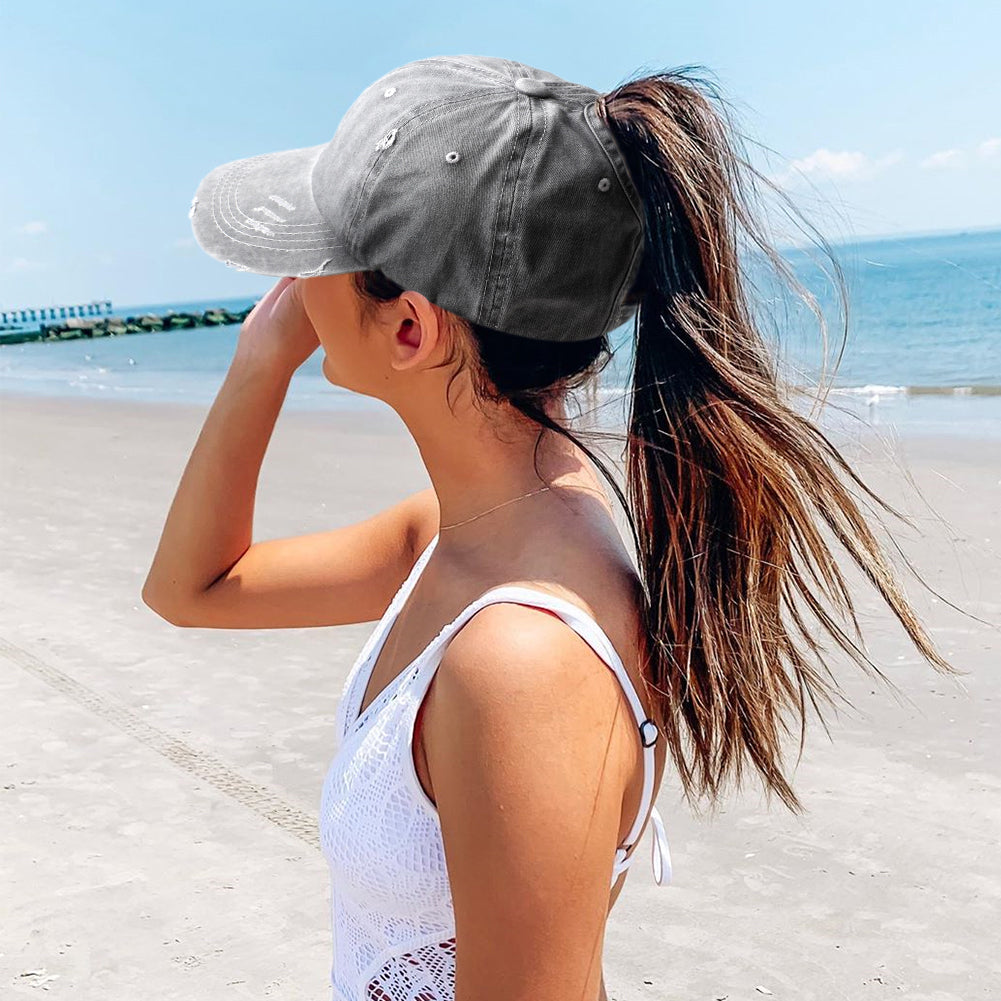 Distressed ponytail baseball cap online