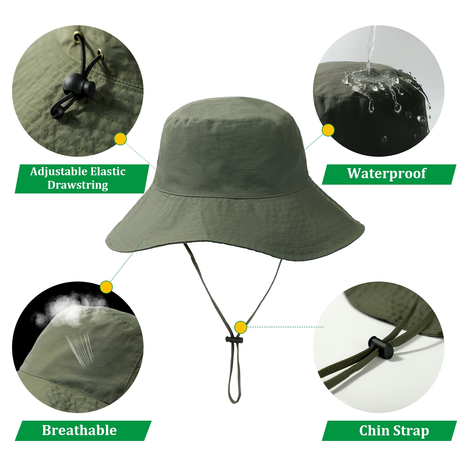 Satin-Lined Bucket Hats for Men and Women, Rain Hat, Waterproof, Sun Hat