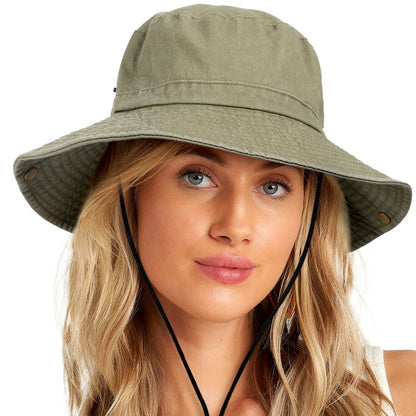 Wide Brim Cotton Bucket Sun Hat