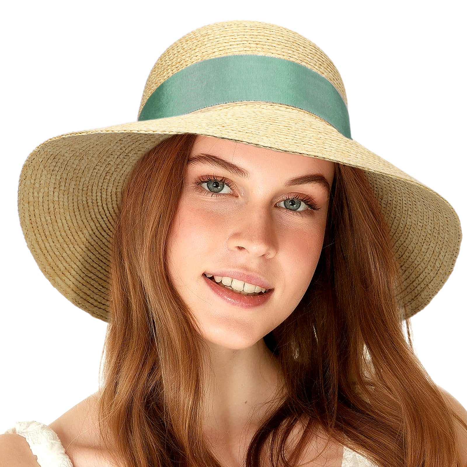 Women Sun Straw Beach Hat Wide Brim UV UPF50 Summer Foldable