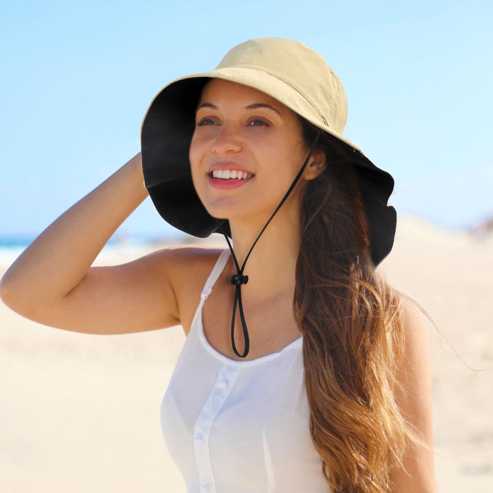 🔥 Wide Brim Bucket Hat with Neck Cover for Women, Summer Outdoor