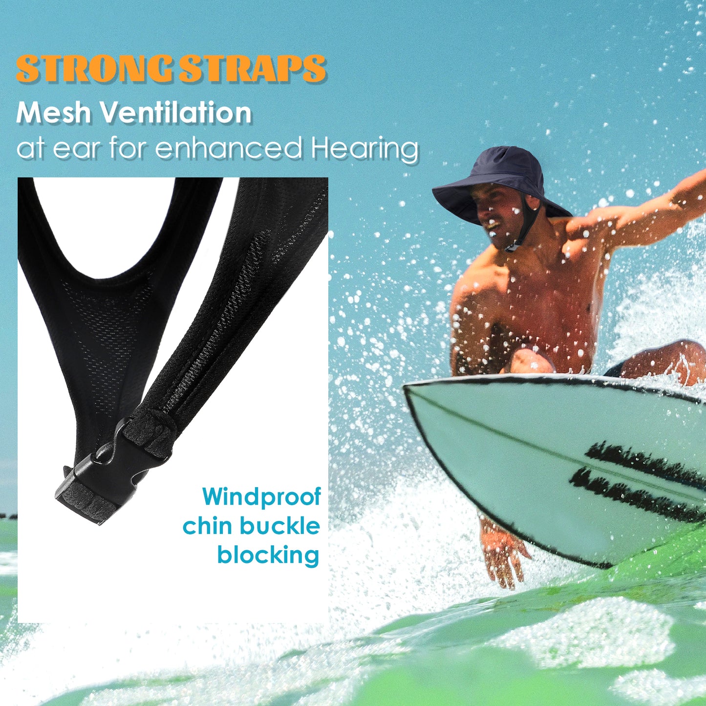 Wide Brim Beach Surfing Hat with Strong Strings