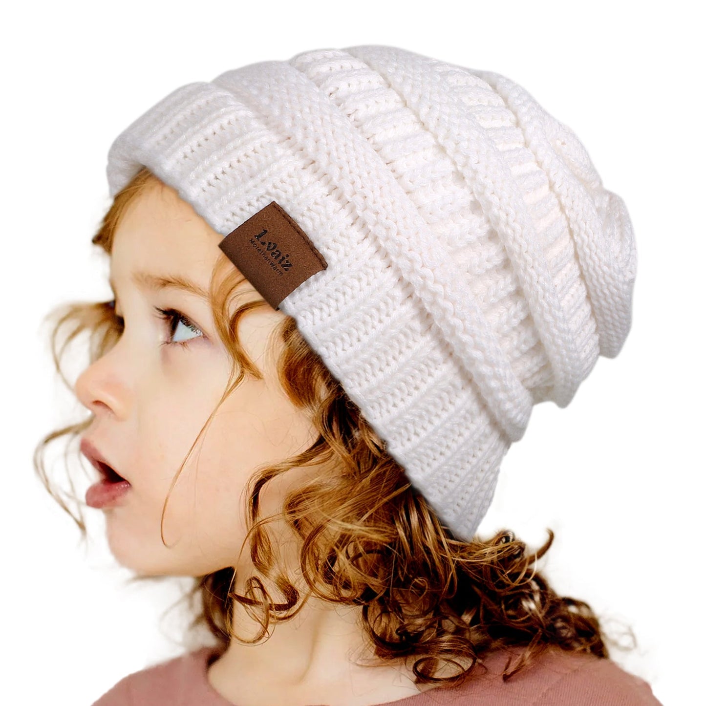 Kids Cable Knitted Beanie Silk Satin Lined Thick Chunky Cap